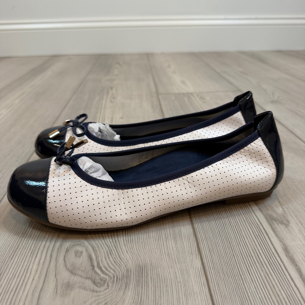 NEW Vionic Allora Orthaheel Ballet Flats Navy Perforated Leather Bow Shoes 9